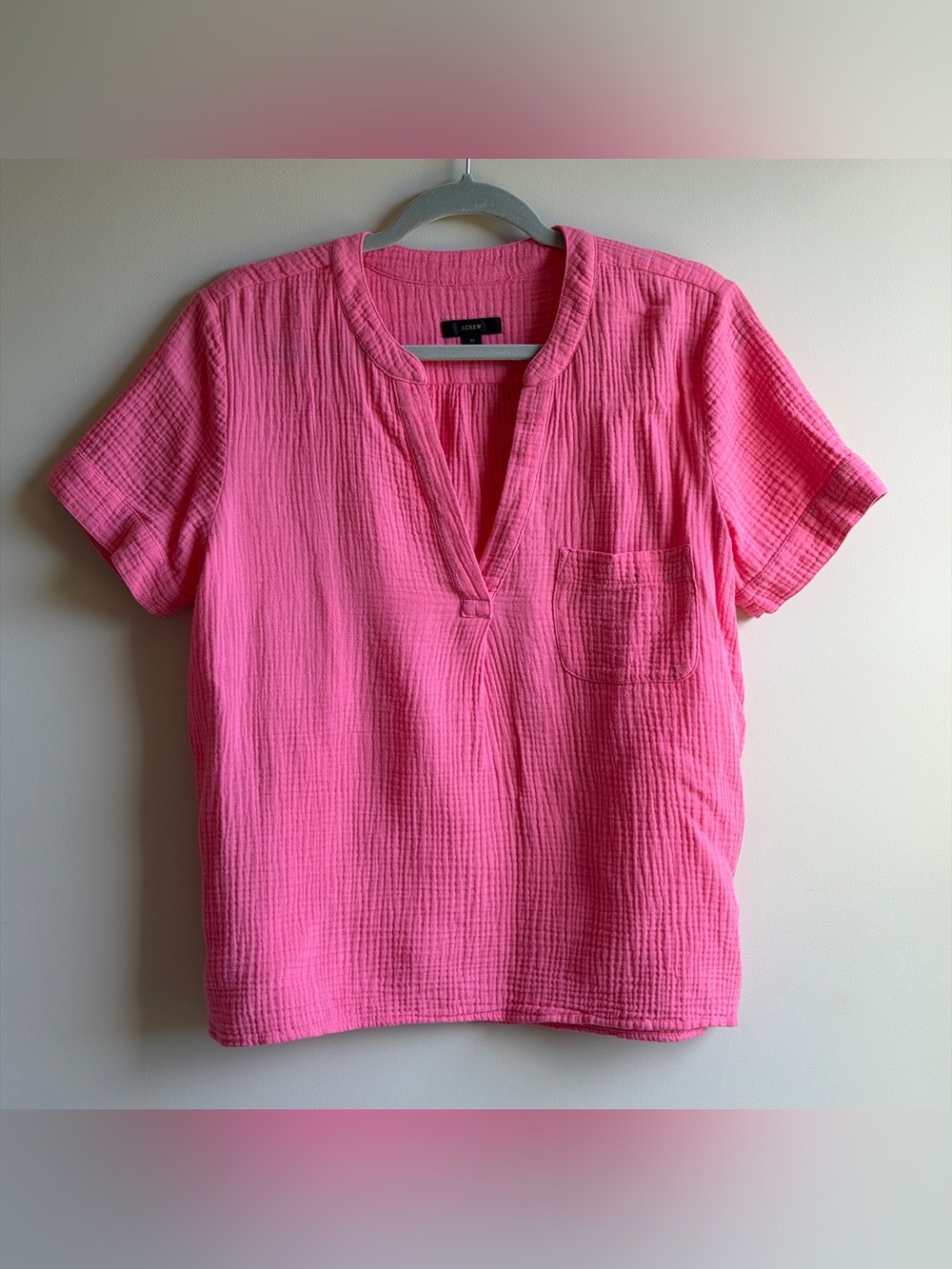 J. Crew Bright Pink Gauze V-Neck Pocket Top Women’s Size Medium